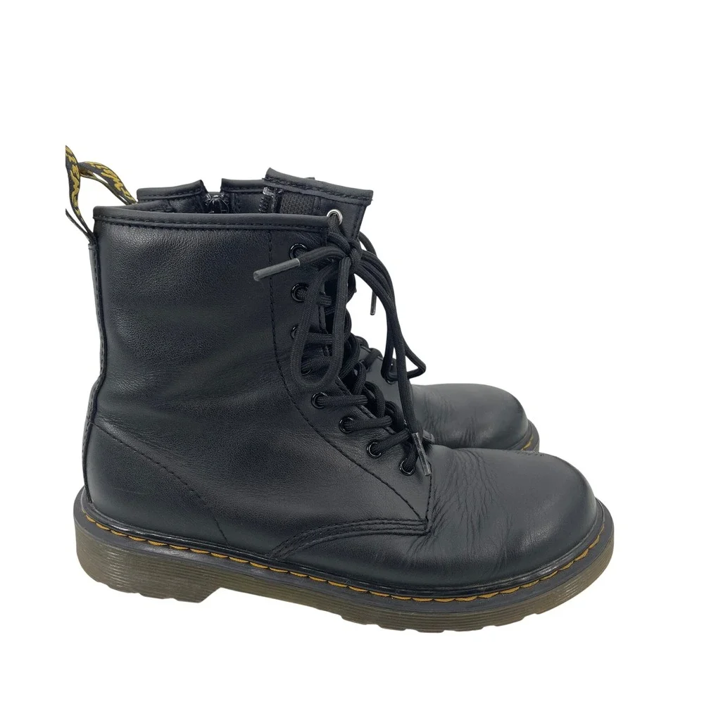 Dr Martens 1460 Y Youth Size 5 Black Leather Boots Womens 6 Side Zip Combat